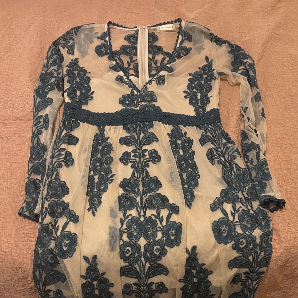 Altar'd State Elegant Navy and Cream Lace Dress